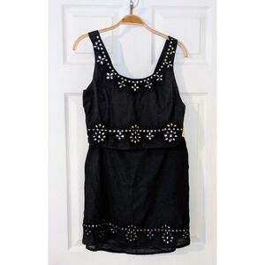 Midnight Sky‎ Linen Blend Crop Top Skirt Set Embellished Sleeveless Black NWT L